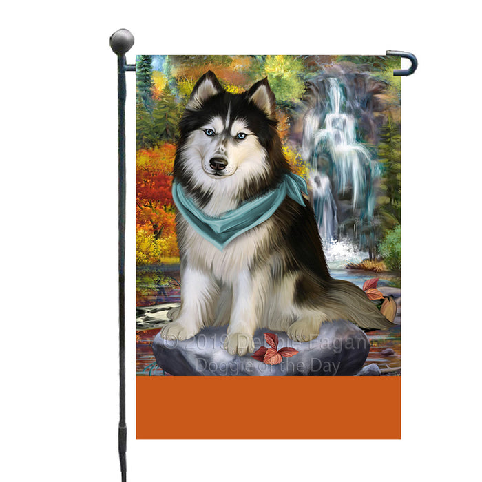 Personalized Scenic Waterfall Siberian Husky Dog Custom Garden Flags GFLG-DOTD-A61033