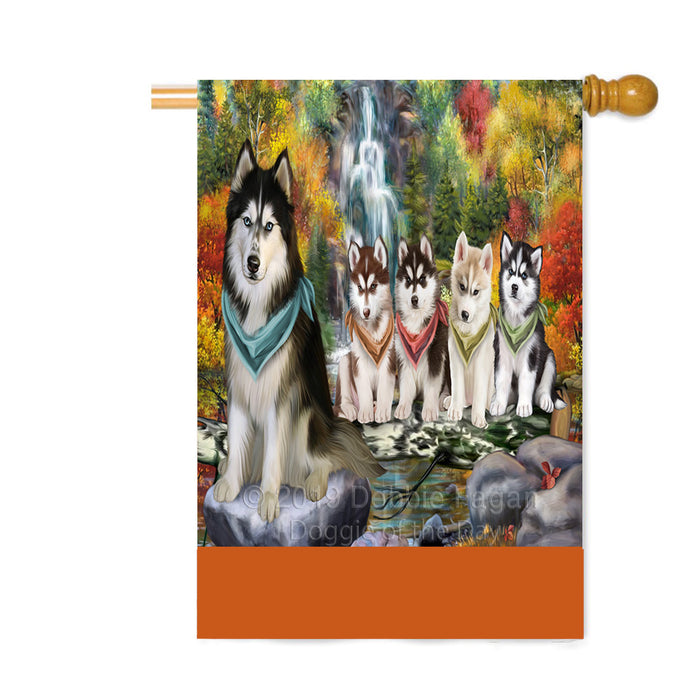 Personalized Scenic Waterfall Siberian Husky Dogs Custom House Flag FLG-DOTD-A61085