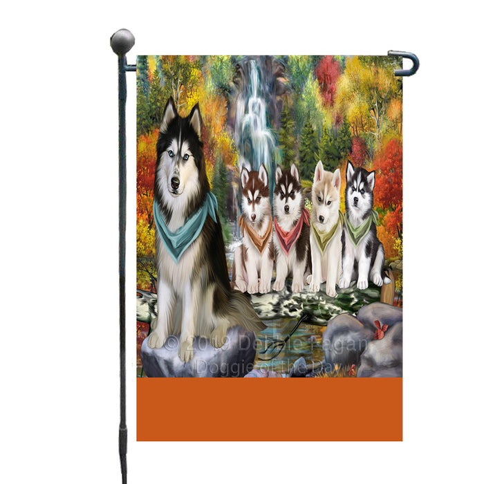 Personalized Scenic Waterfall Siberian Husky Dogs Custom Garden Flags GFLG-DOTD-A61029