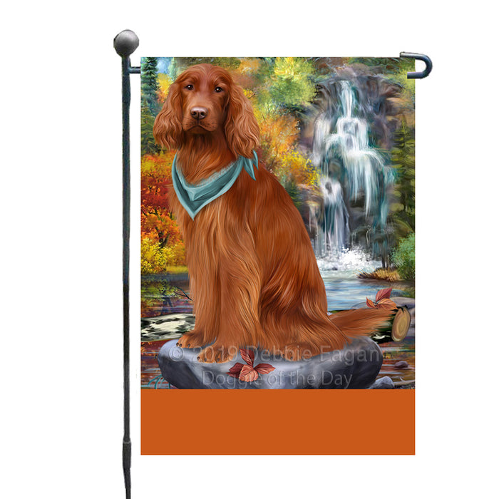 Personalized Scenic Waterfall Irish Red Setter Dog Custom Garden Flags GFLG-DOTD-A61036