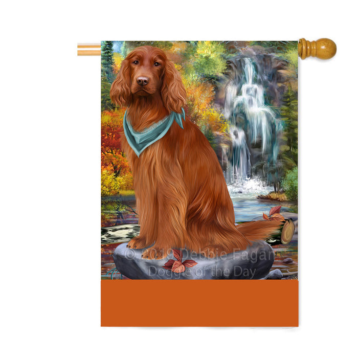 Personalized Scenic Waterfall Irish Red Setter Dog Custom House Flag FLG-DOTD-A61092