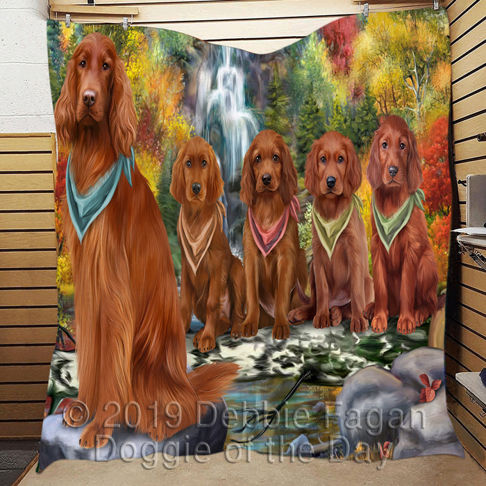 Scenic Waterfall Irish Red Setter Dogs Quilt