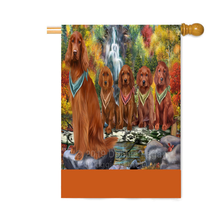 Personalized Scenic Waterfall Irish Red Setter Dogs Custom House Flag FLG-DOTD-A61090