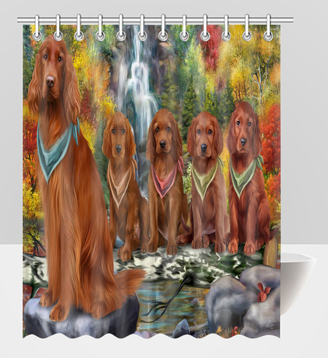 Scenic Waterfall Irish Red Setter Dogs Shower Curtain