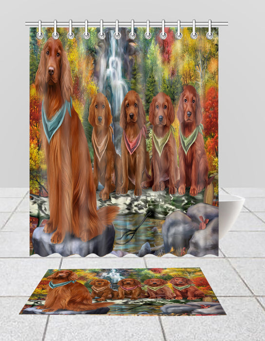 Scenic Waterfall Irish Red Setter Dogs Bath Mat and Shower Curtain Combo