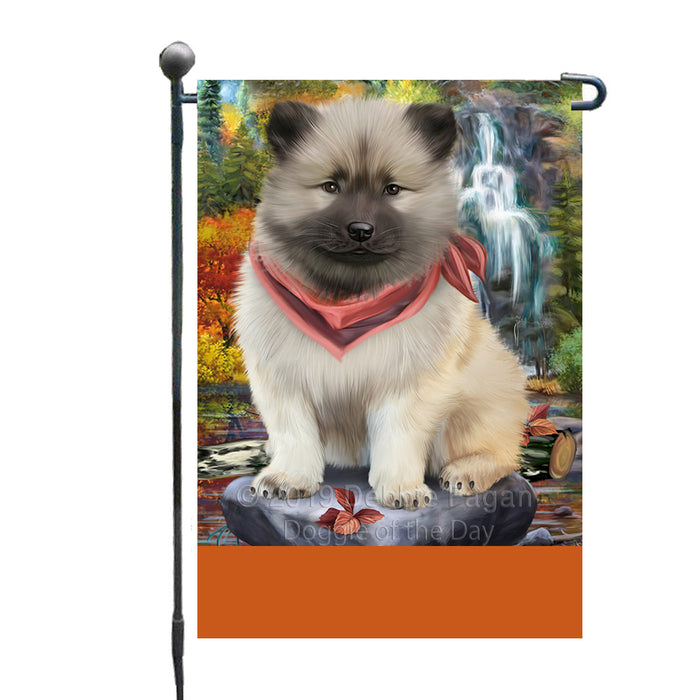 Personalized Scenic Waterfall Keeshond Dog Custom Garden Flags GFLG-DOTD-A61038