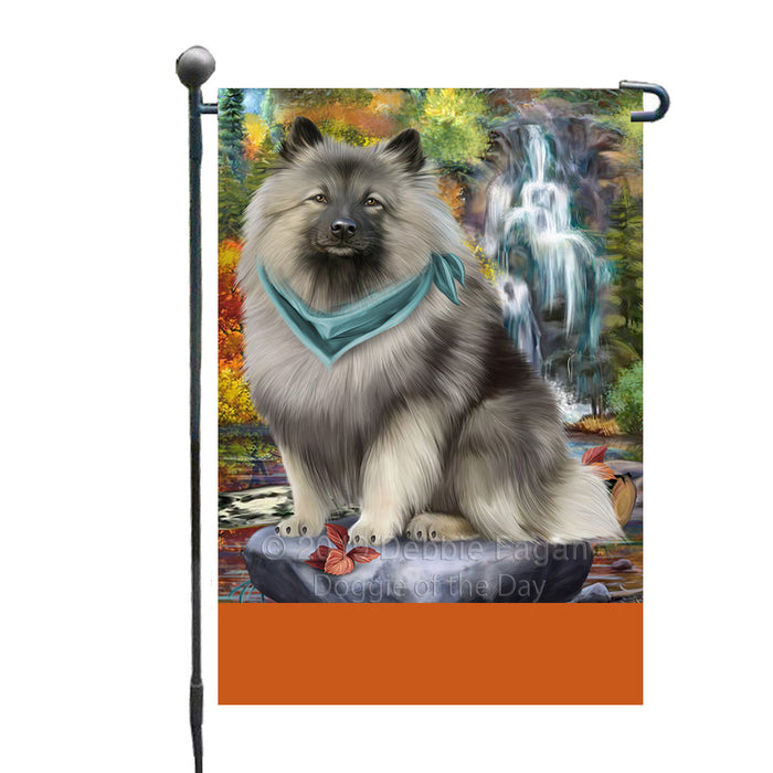 Personalized Scenic Waterfall Keeshond Dog Custom Garden Flags GFLG-DOTD-A61039