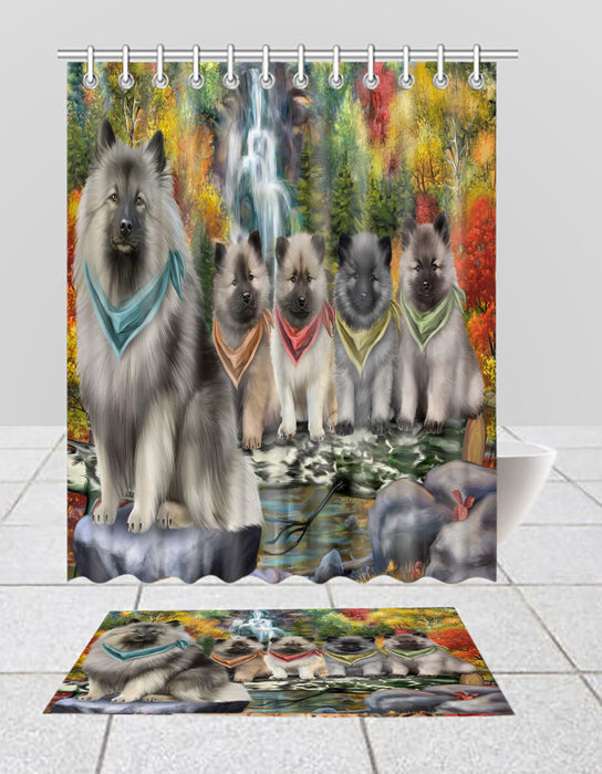 Scenic Waterfall Keeshond Dogs Bath Mat and Shower Curtain Combo