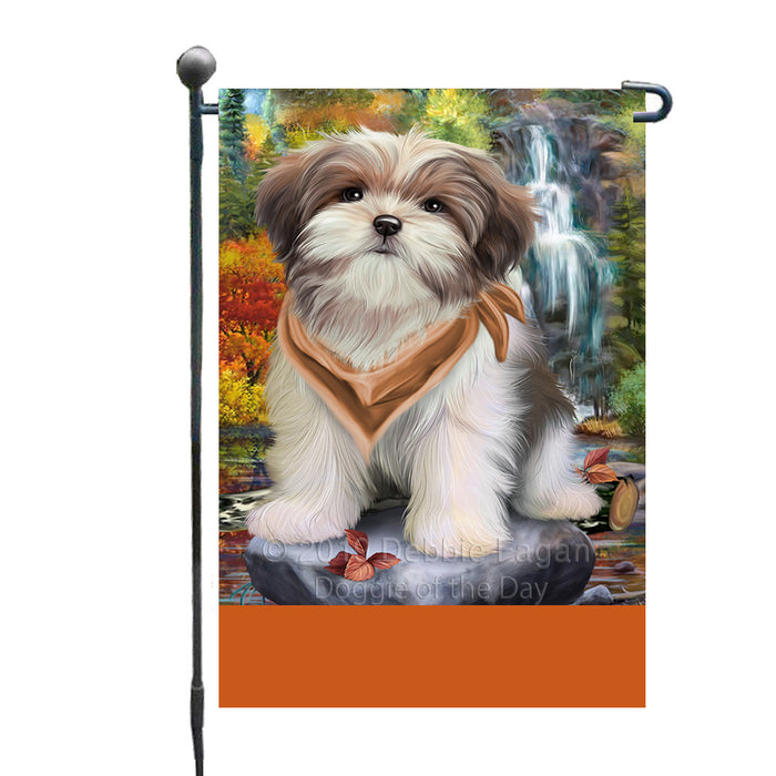 Personalized Scenic Waterfall Malti Tzu Dog Custom Garden Flags GFLG-DOTD-A61055