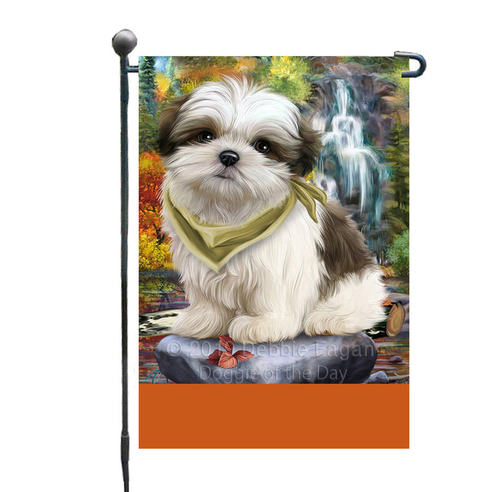 Personalized Scenic Waterfall Malti Tzu Dog Custom Garden Flags GFLG-DOTD-A61057