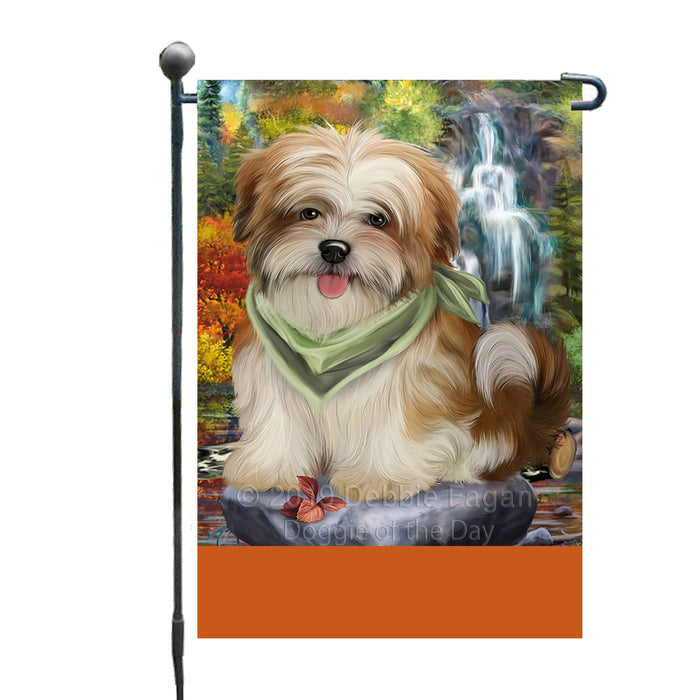 Personalized Scenic Waterfall Malti Tzu Dog Custom Garden Flags GFLG-DOTD-A61058