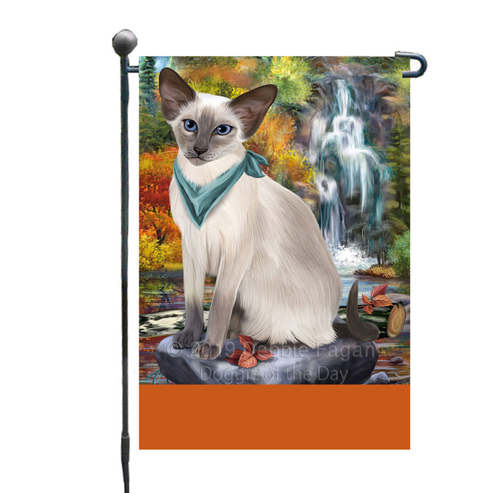 Personalized Scenic Waterfall Oriental Blue-Point Siamese Cat Custom Garden Flags GFLG-DOTD-A61066