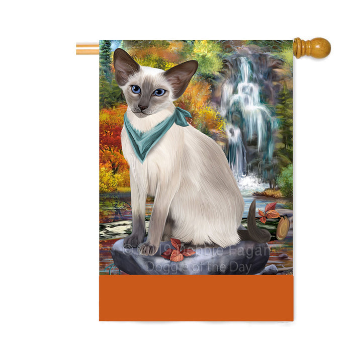 Personalized Scenic Waterfall Oriental Blue-Point Siamese Cat Custom House Flag FLG-DOTD-A61122