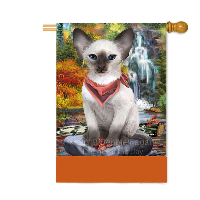 Personalized Scenic Waterfall Oriental Blue-Point Siamese Cat Custom House Flag FLG-DOTD-A61123