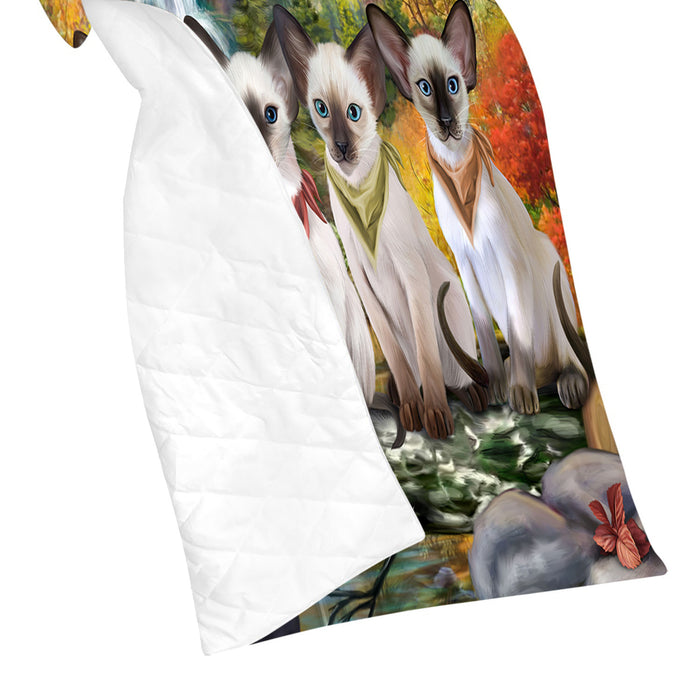 Scenic Waterfall Oriental Blue Point Siamese Cats Quilt