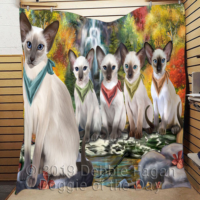 Scenic Waterfall Oriental Blue Point Siamese Cats Quilt