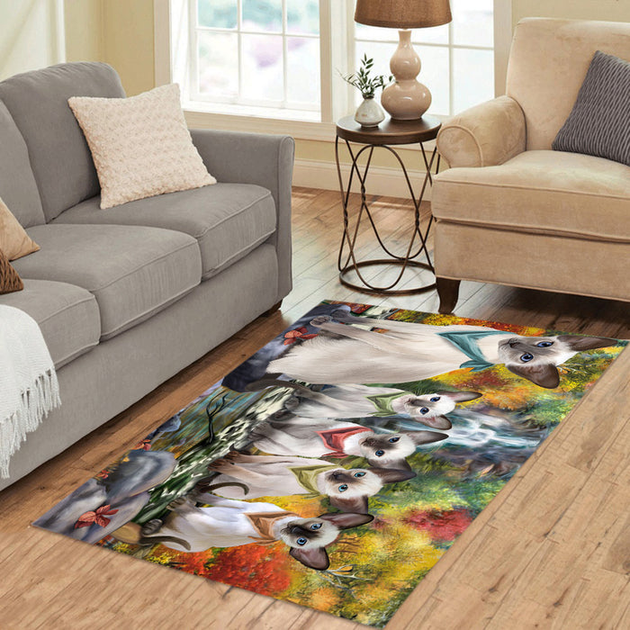 Scenic Waterfall Oriental Blue Point Siamese Cats Area Rug