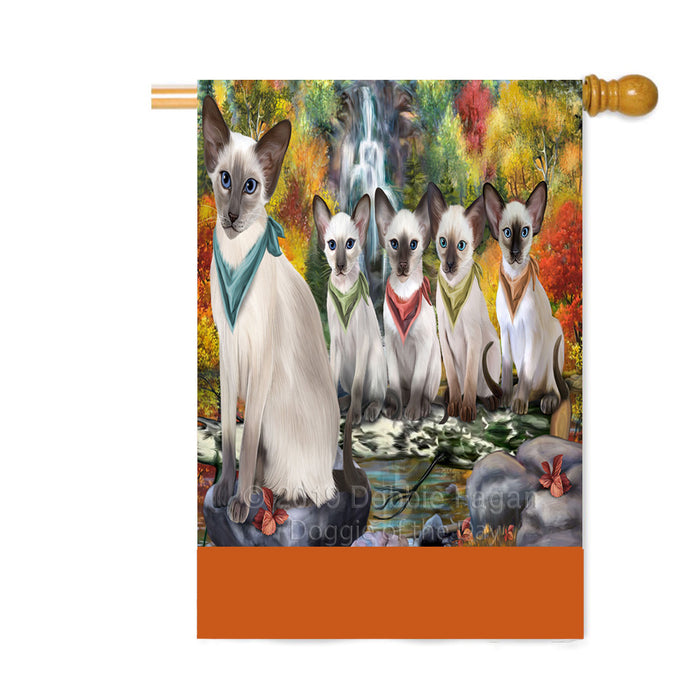 Personalized Scenic Waterfall Oriental Blue-Point Siamese Cats Custom House Flag FLG-DOTD-A61121