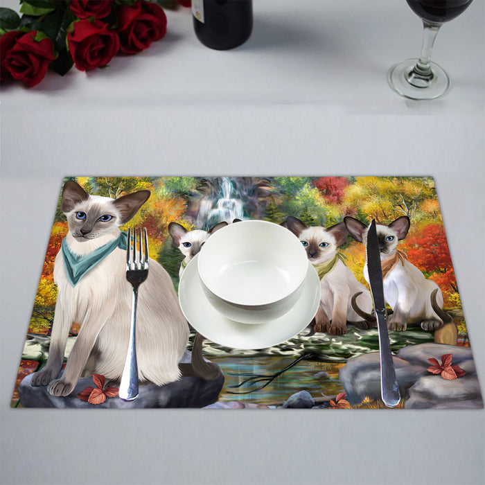 Scenic Waterfall Oriental Blue Point Siamese Cats Placemat
