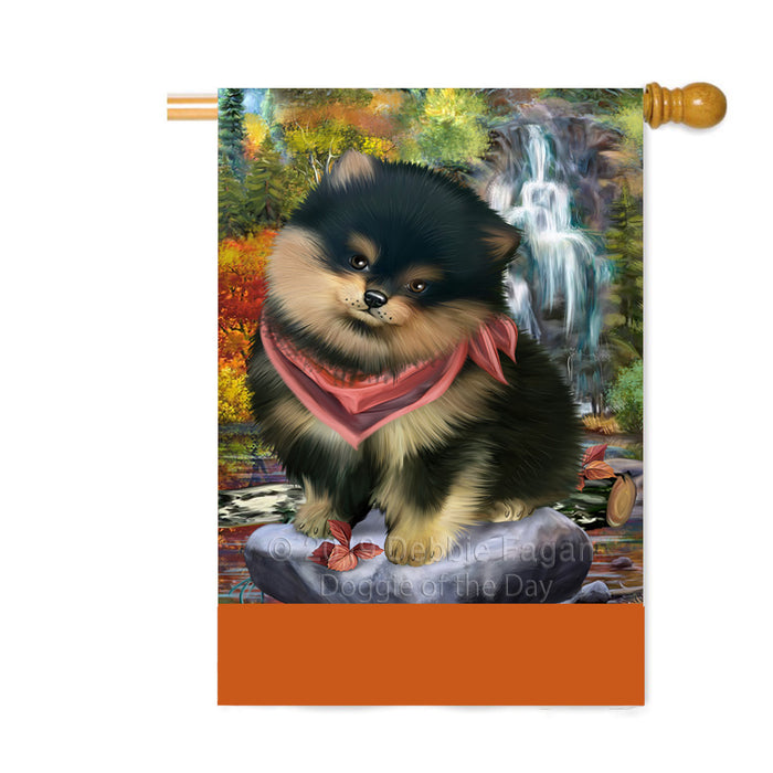 Personalized Scenic Waterfall Pomeranian Dog Custom House Flag FLG-DOTD-A61138
