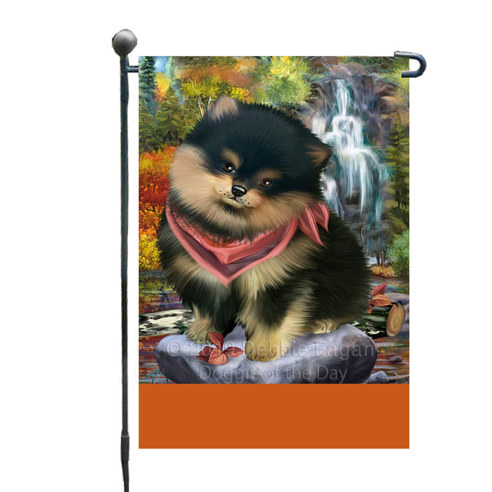 Personalized Scenic Waterfall Pomeranian Dog Custom Garden Flags GFLG-DOTD-A61082