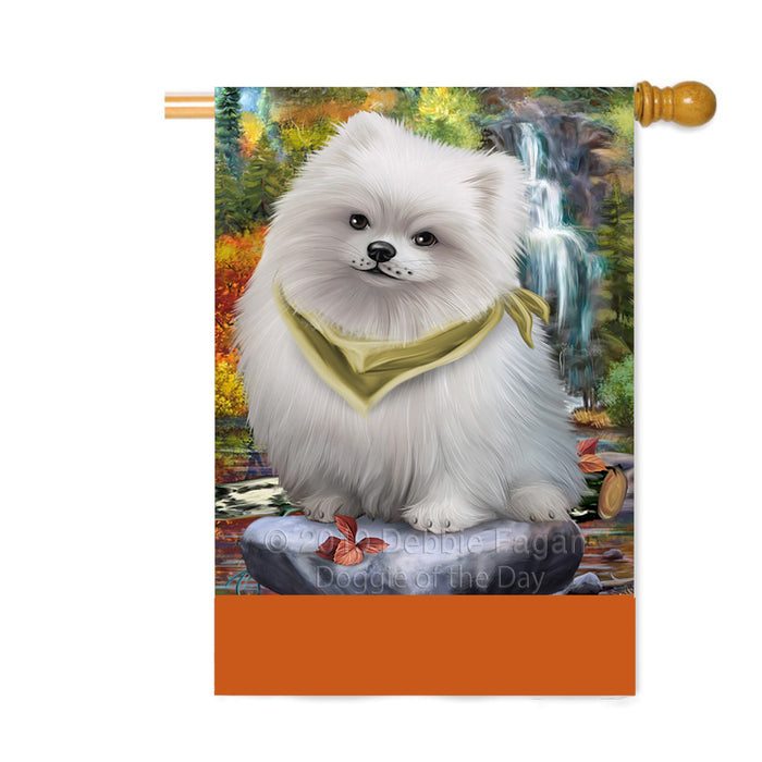 Personalized Scenic Waterfall Pomeranian Dog Custom House Flag FLG-DOTD-A61139