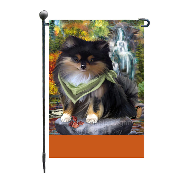 Personalized Scenic Waterfall Pomeranian Dog Custom Garden Flags GFLG-DOTD-A61084