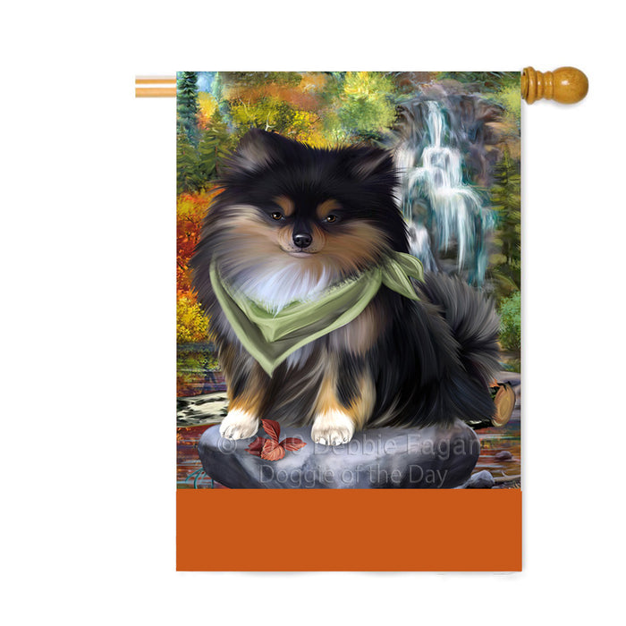 Personalized Scenic Waterfall Pomeranian Dog Custom House Flag FLG-DOTD-A61140