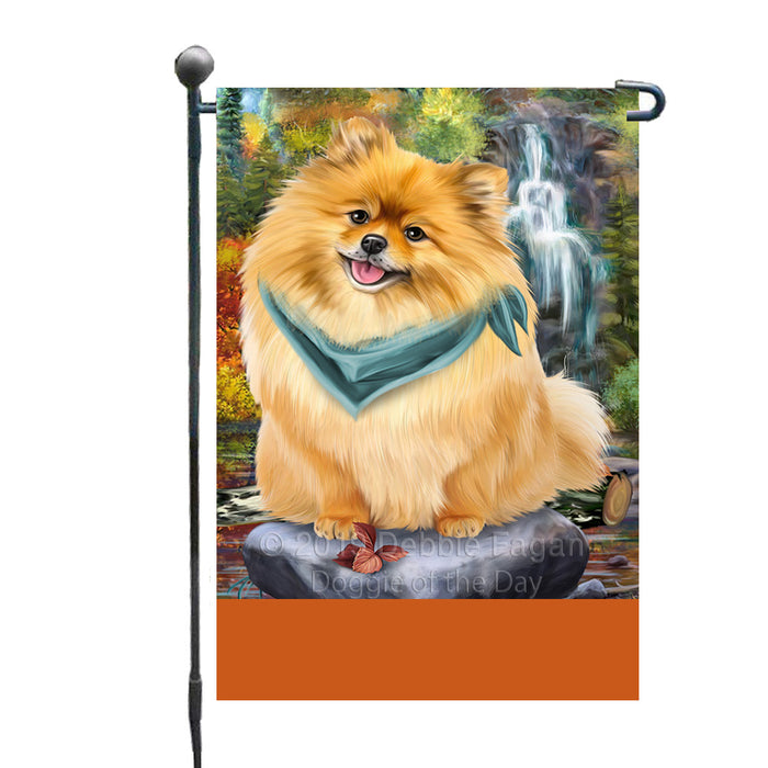 Personalized Scenic Waterfall Pomeranian Dog Custom Garden Flags GFLG-DOTD-A61085