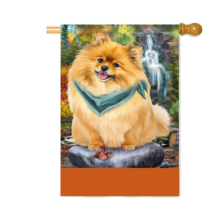 Personalized Scenic Waterfall Pomeranian Dog Custom House Flag FLG-DOTD-A61141