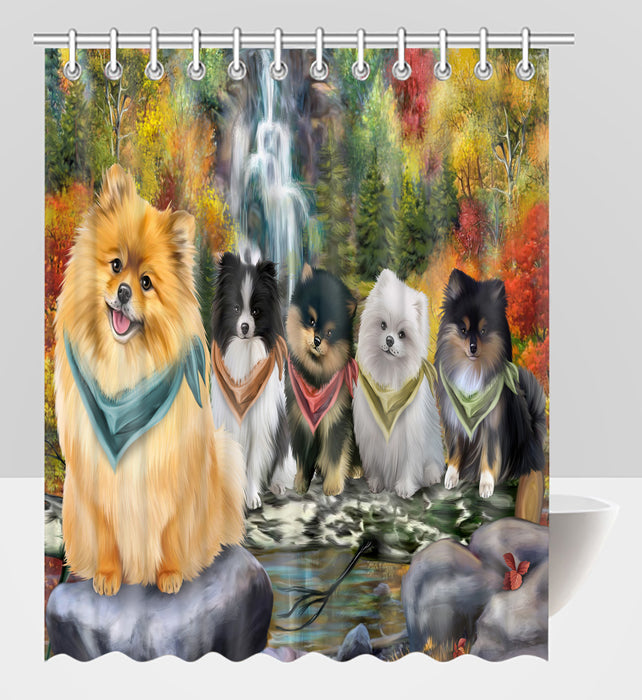 Scenic Waterfall Pomeranian Dogs Shower Curtain