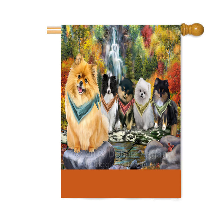 Personalized Scenic Waterfall Pomeranian Dogs Custom House Flag FLG-DOTD-A61136