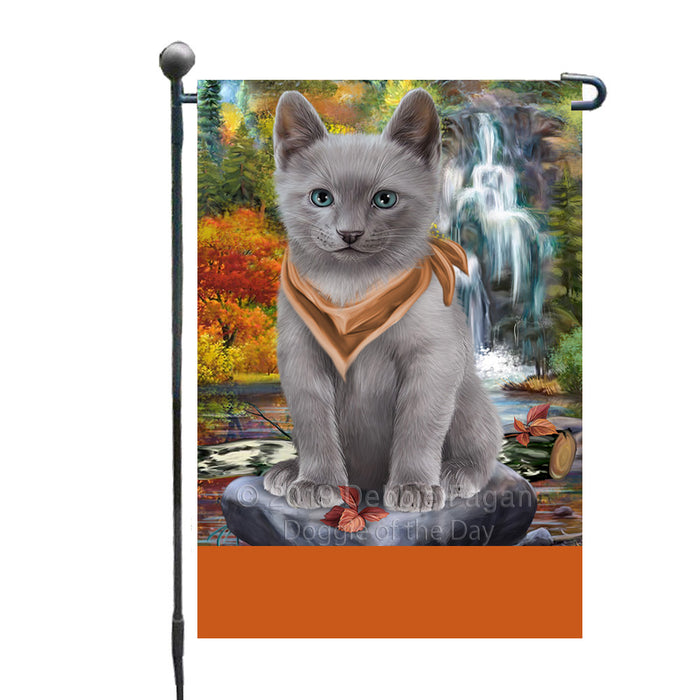 Personalized Scenic Waterfall Russian Blue Cat Custom Garden Flags GFLG-DOTD-A61103