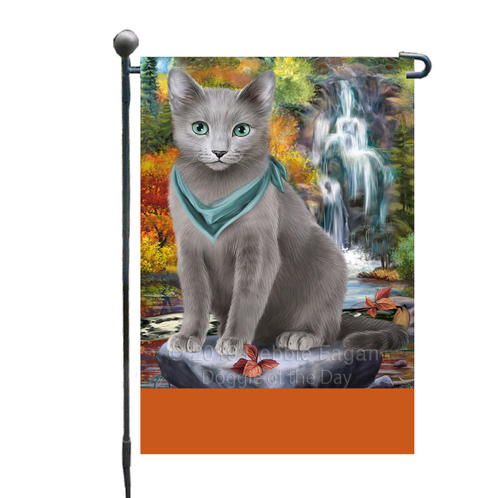 Personalized Scenic Waterfall Russian Blue Cat Custom Garden Flags GFLG-DOTD-A61104