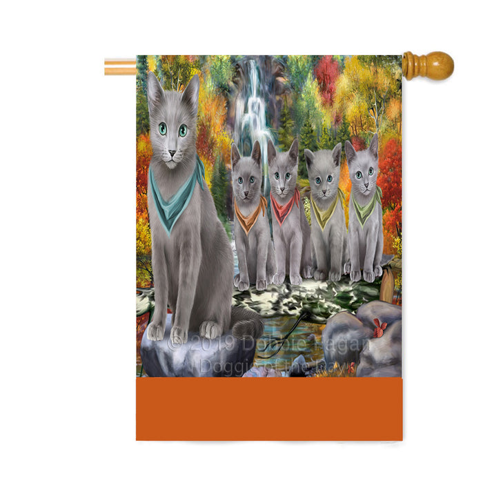 Personalized Scenic Waterfall Russian Blue Cats Custom House Flag FLG-DOTD-A61158