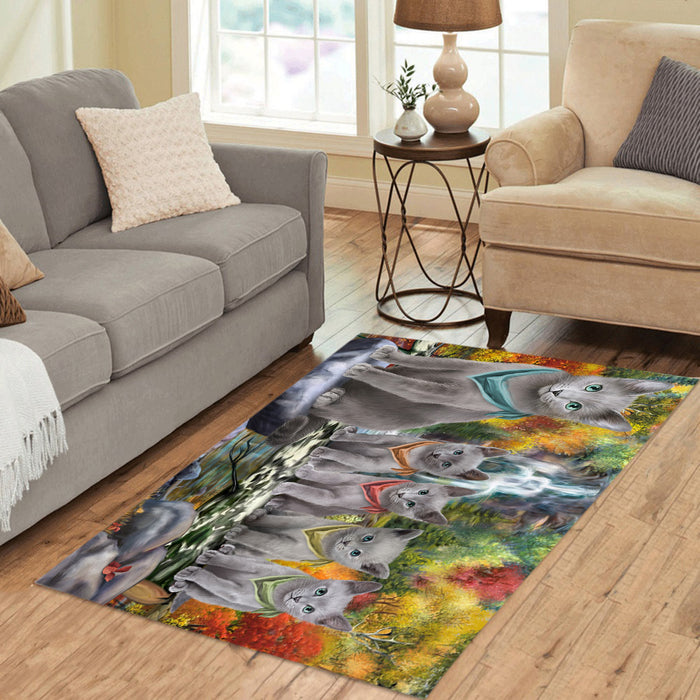 Scenic Waterfall Russian Blue Cats Area Rug