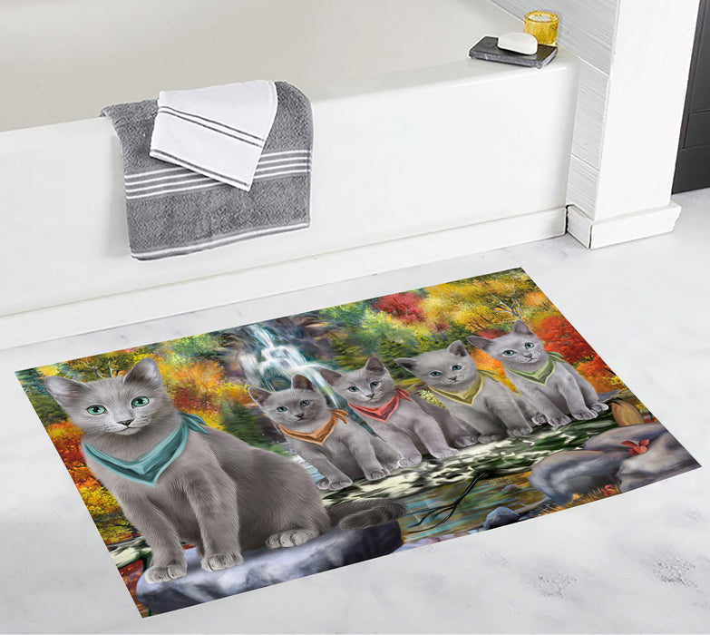 Scenic Waterfall Russian Blue Cats Bath Mat