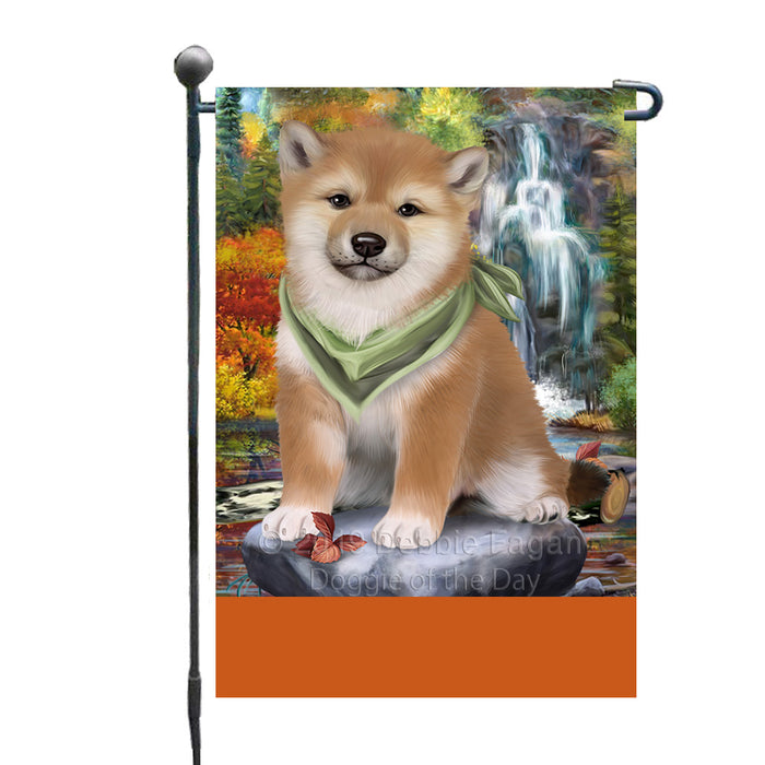 Personalized Scenic Waterfall Shiba Inu Dog Custom Garden Flags GFLG-DOTD-A61127