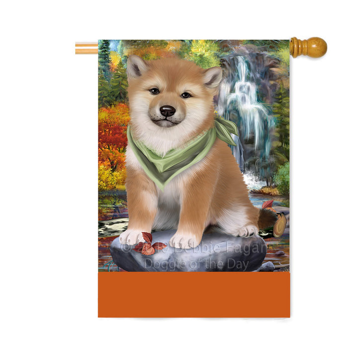 Personalized Scenic Waterfall Shiba Inu Dog Custom House Flag FLG-DOTD-A61183