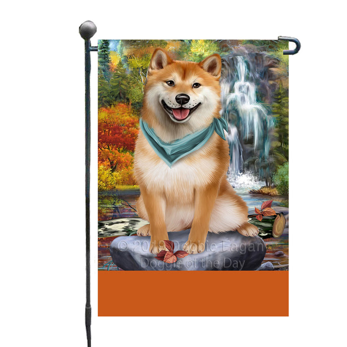 Personalized Scenic Waterfall Shiba Inu Dog Custom Garden Flags GFLG-DOTD-A61128