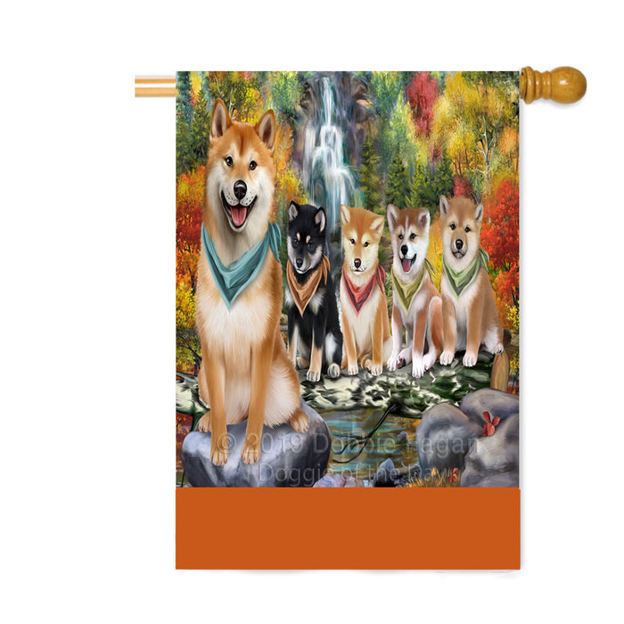 Personalized Scenic Waterfall Shiba Inu Dogs Custom House Flag FLG-DOTD-A61181