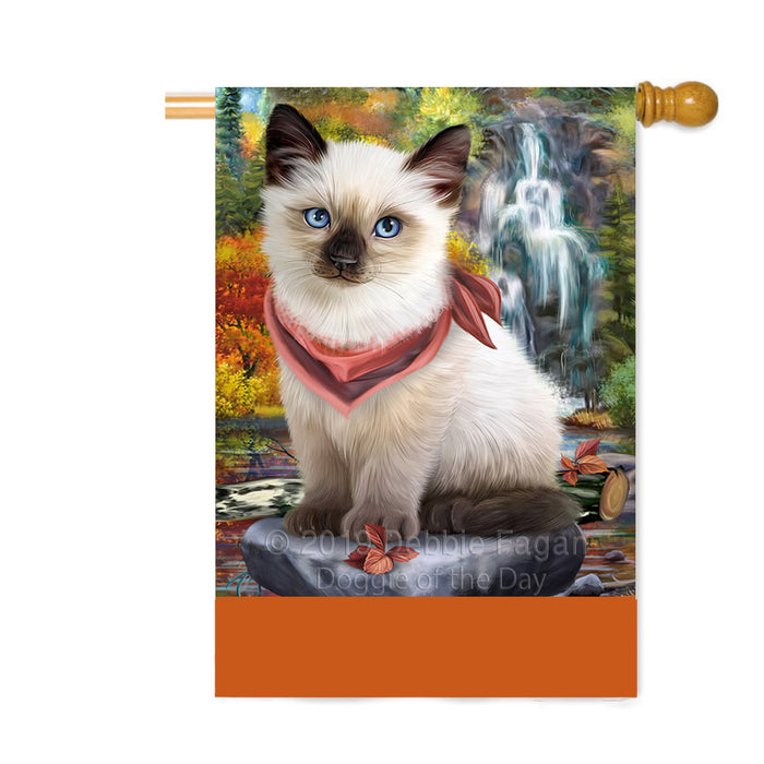 Personalized Scenic Waterfall Siamese Cat Custom House Flag FLG-DOTD-A61192