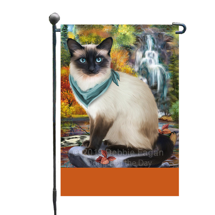 Personalized Scenic Waterfall Siamese Cat Custom Garden Flags GFLG-DOTD-A61137