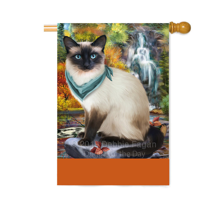 Personalized Scenic Waterfall Siamese Cat Custom House Flag FLG-DOTD-A61193