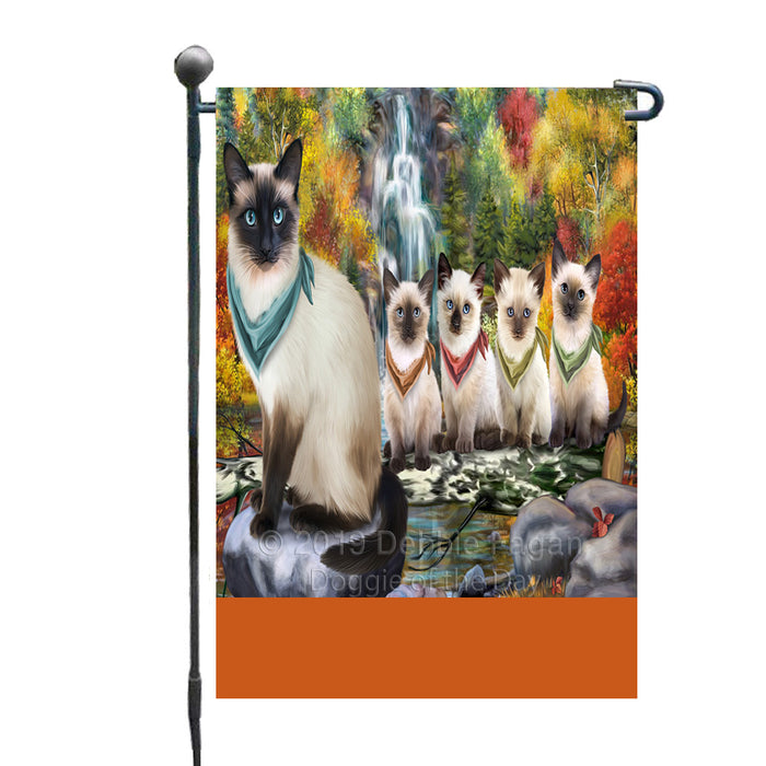 Personalized Scenic Waterfall Siamese Cats Custom Garden Flags GFLG-DOTD-A61135