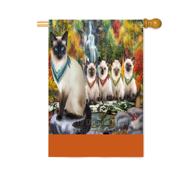 Personalized Scenic Waterfall Siamese Cats Custom House Flag FLG-DOTD-A61191