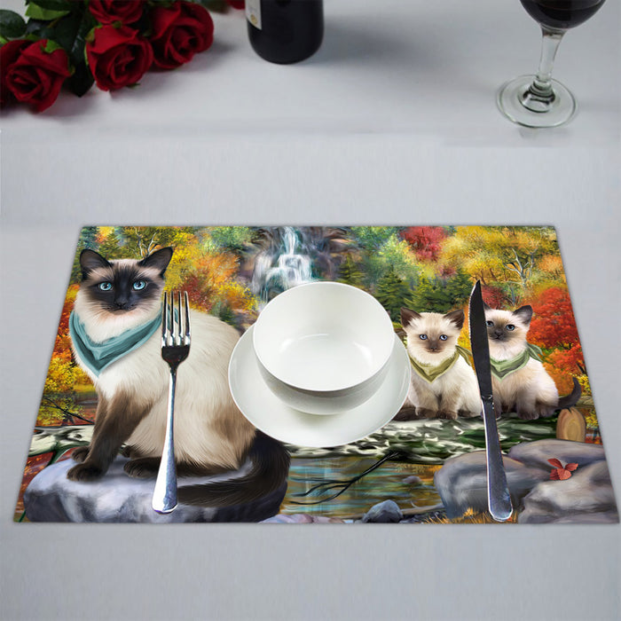 Scenic Waterfall Siamese Cats Placemat