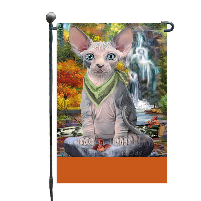 Personalized Scenic Waterfall Sphynx Cat Custom Garden Flags GFLG-DOTD-A61139