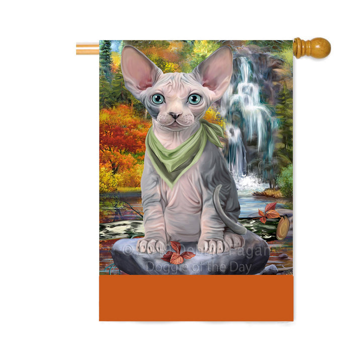 Personalized Scenic Waterfall Sphynx Cat Custom House Flag FLG-DOTD-A61195