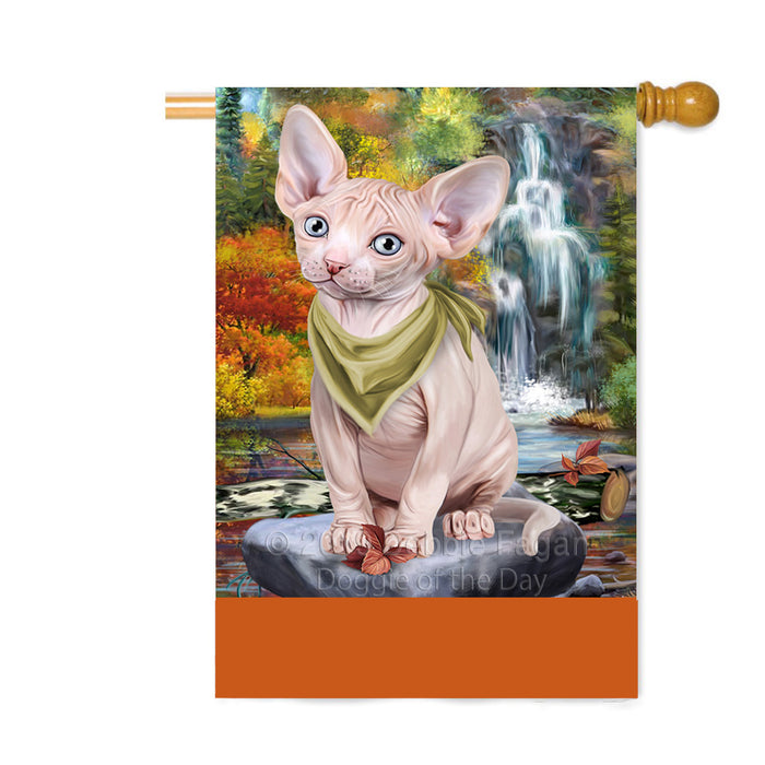 Personalized Scenic Waterfall Sphynx Cat Custom House Flag FLG-DOTD-A61196